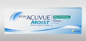 Pack of 30 lenses. 1-DAY ACUVUE ® MOIST Brand MULTIFOCAL Contact Lenses with LACREON® Technology and UV Blocking